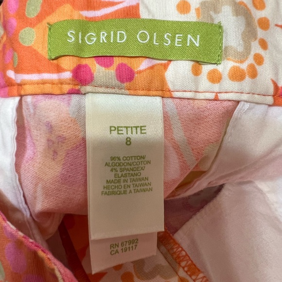 Sigrid Olsen Crop Pants Womens 8 Petite Stretch Capri Orange Pink Floral Ladies - Picture 6 of 8